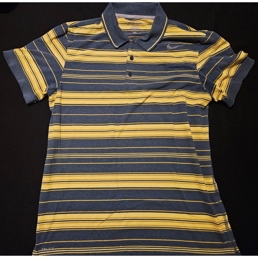 Nike Tennis Dri-FIT Rafael Nadal Polo Shirt Men’s M Yellow Gray Striped Athletic